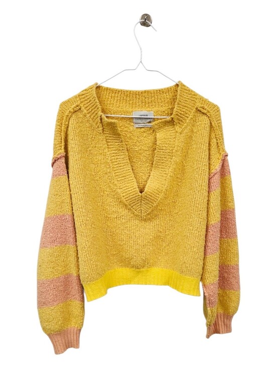 Urban Outfitters Sweaters - Urban Outfitters small oversized Mustard Yellow V-Neck Striped Sleeve Sweater